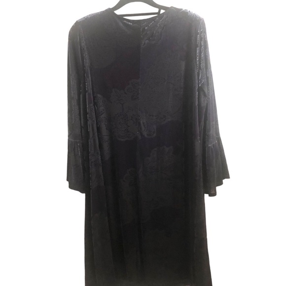 VTG Witchy Core Goth Velveteen Velvet Burn Out Black Purple Midi Dress Plus 2X - Picture 7 of 13